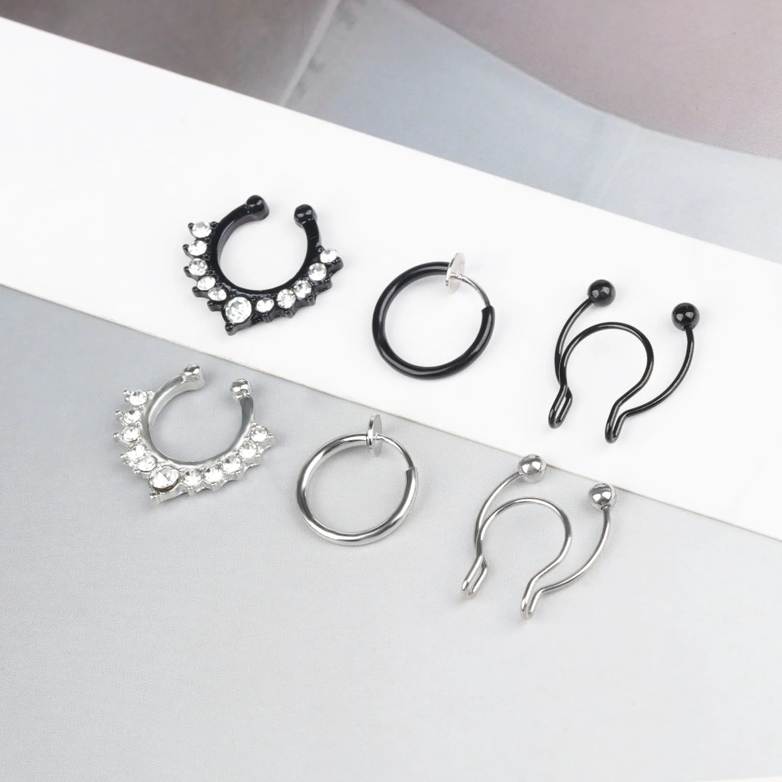 3pcs Magnetic Fake Nose Rings - Stainless Steel Horseshoe Septum Hoops, No-Piercing Clip-on Nose Jewelry view 4