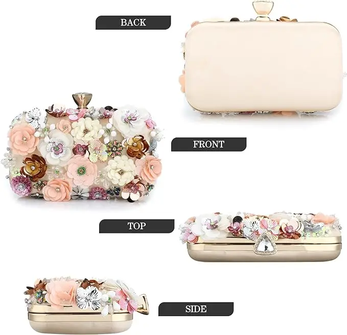 Lost In Vintage elegante pochette decorata da fiori 3D multicolori Glitter paillettes Fowers Crystal Beaded Bride Luxury