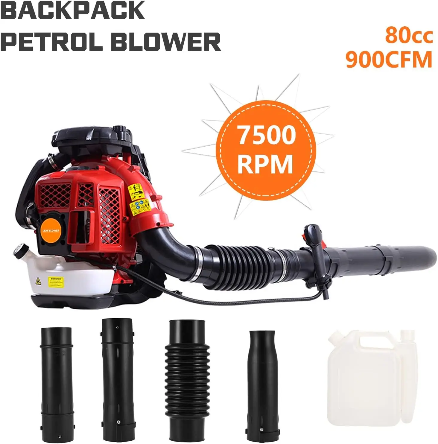 Backpack Leaf Blower Gas Powered 2-Stroke Engine 900 CFM 2.3L Tank Leaf Blower 80CC Handheld Leaf Blower Ship from USA Red