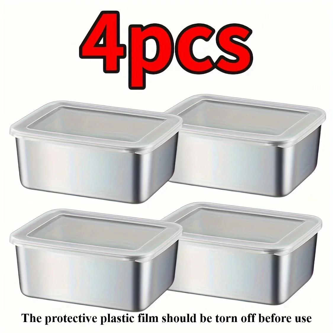 

4pc Thickened Square Plate Stainless Steel Plastics Food Storage Pan With Lid Commercial Dish Tray Freshing Lunch Box