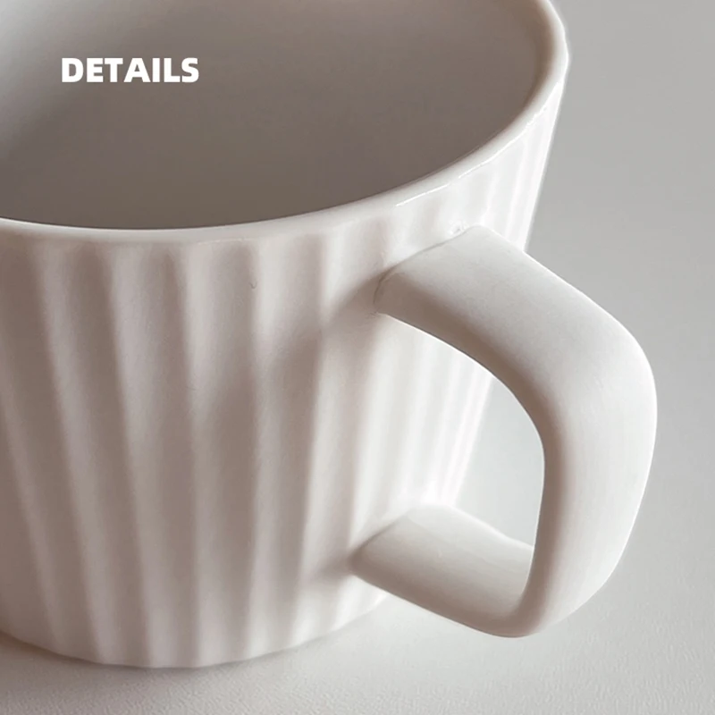 200ML Japanese Milk White Matte Coffee Cup Dish Solid Striped Latte Cup Cake Plate Household Afternoon Tea Cup And Saucer Set