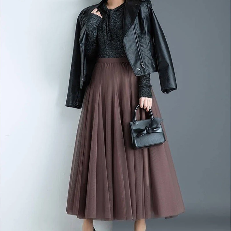 

Plus-Size Popular Style, Large Flared, High-Waisted, Slim-Fitting Fairy Skirt, Mesh Skirt, Ankle-Length Long Skirt