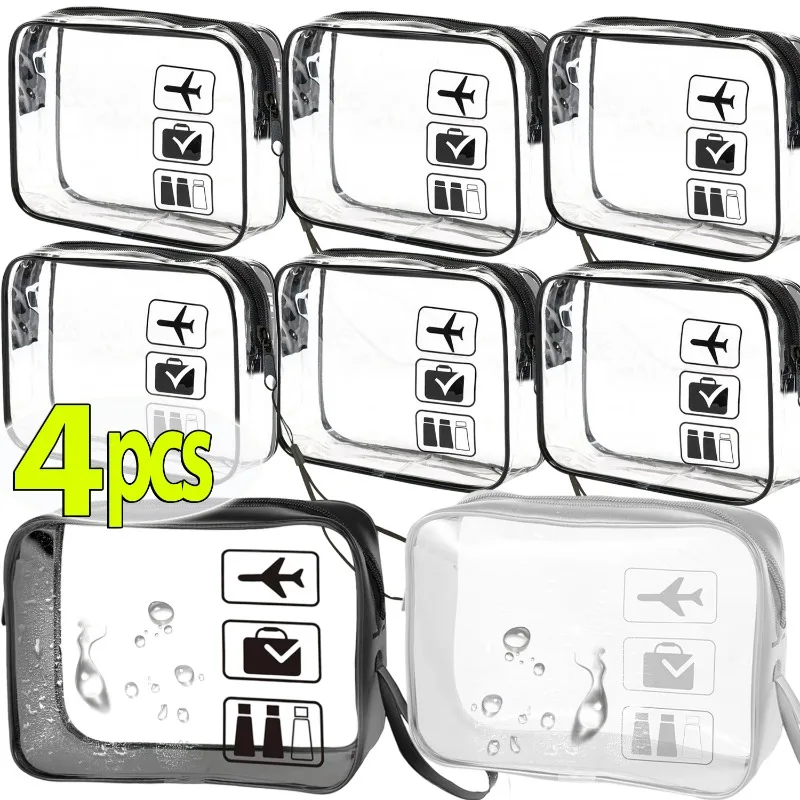 

1/4Pcs Transparent Travel Makeup Bag Waterproof PVC Toiletry Pouch Cosmetic Organizer Hand Strap Airport Bathroom Storage Bag