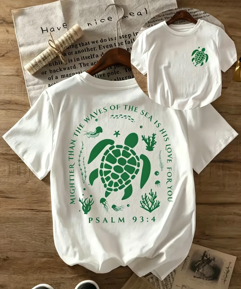 Ocean Sea Turtle T-Shirt mit Bibelvers-Aufdruck, Retro-Küsten-Grafik, kurzärmelig, für Herren und Damen, lässige Streetwear, Alltagskleidung – Detail 4