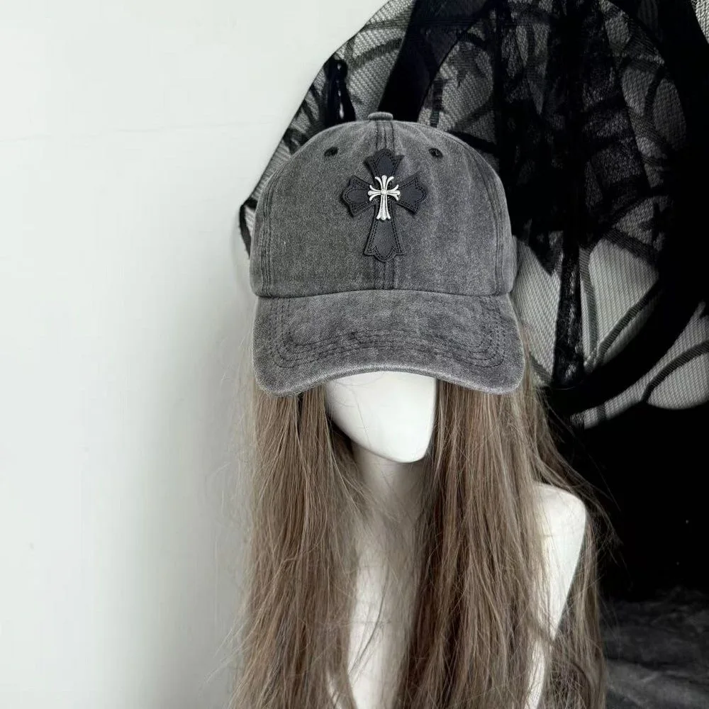 Black/White Cross Washed Retro Baseball Cap Outdoor Casual Versatile European and American Hip-hop Baseball Cap Trendy Hat