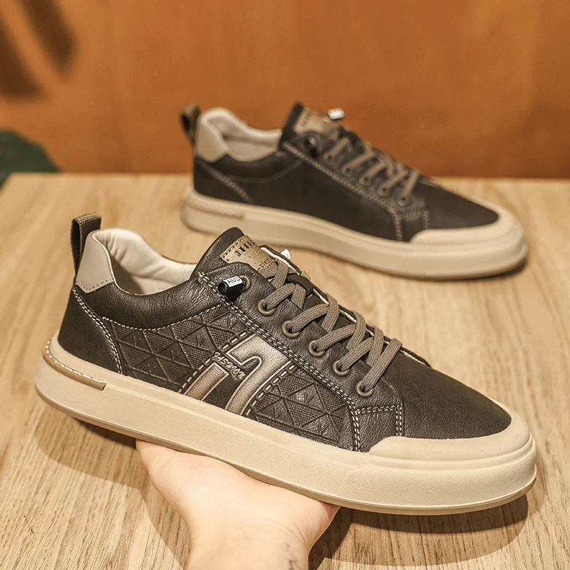 

High Quality Comfortable Men Leather Casual Shoes Luxury Design Lightweight Flats Men's Sneakers Lace-up Men Driving Shoes