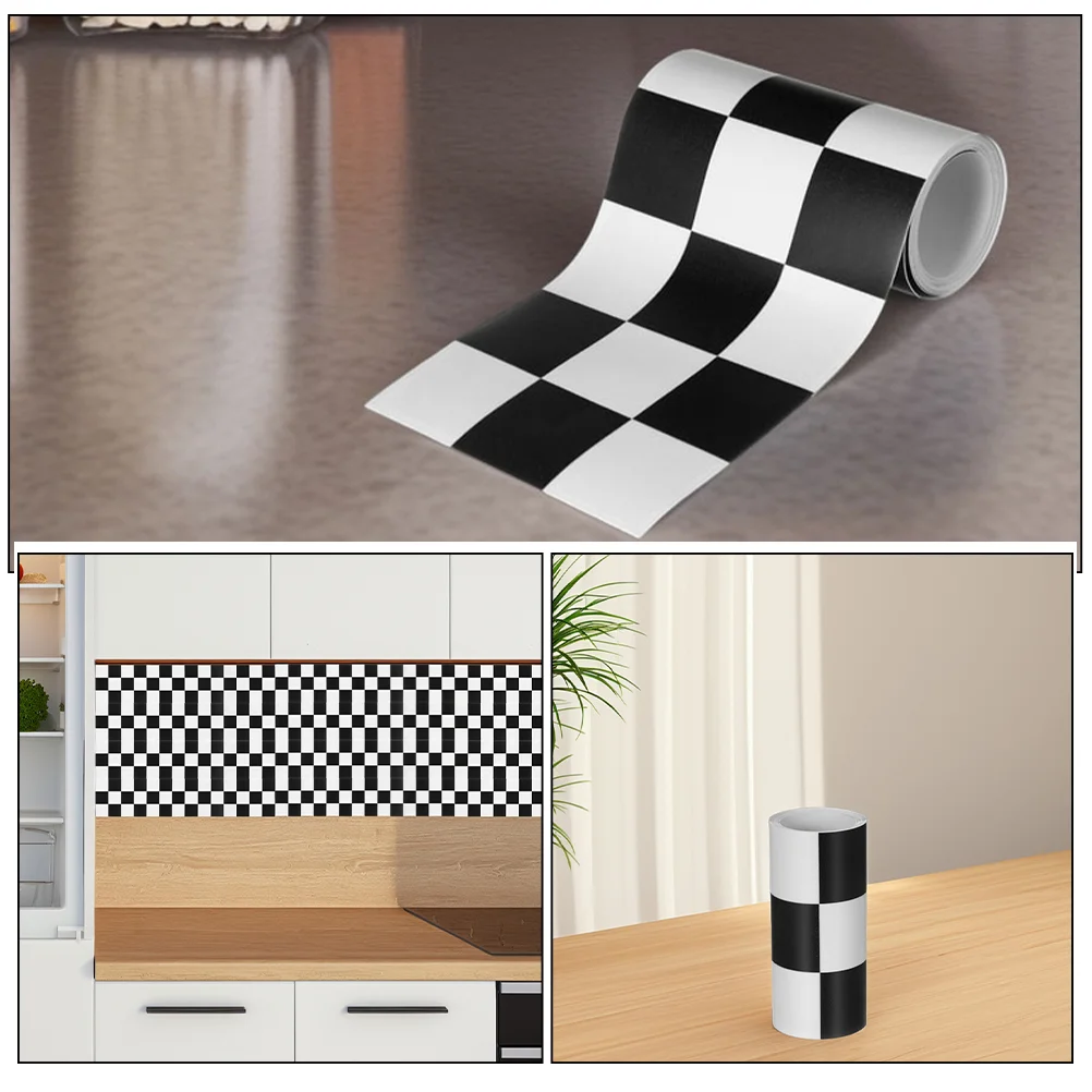 2 Rollos de Papel Pintado Adhesivo con Diseño Cuadriculado Negro y Blanco Pegatina Decorativa para Pared PVC Impermeable para Baño y Dormitorio