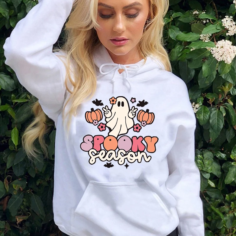 Halloween Spooky Season Printed hooded Sweatshirts For Women Fashion Casual Personalized Sweatshirts Autumn Winter Pullovers