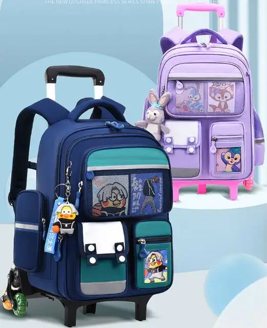 School Rolling Backpack Girls Kids 17 inch 6 Wheels Primary School Bookbag wheel  wheeled Luggage Bag School Trolley Backpack Bag - AliExpress 1524