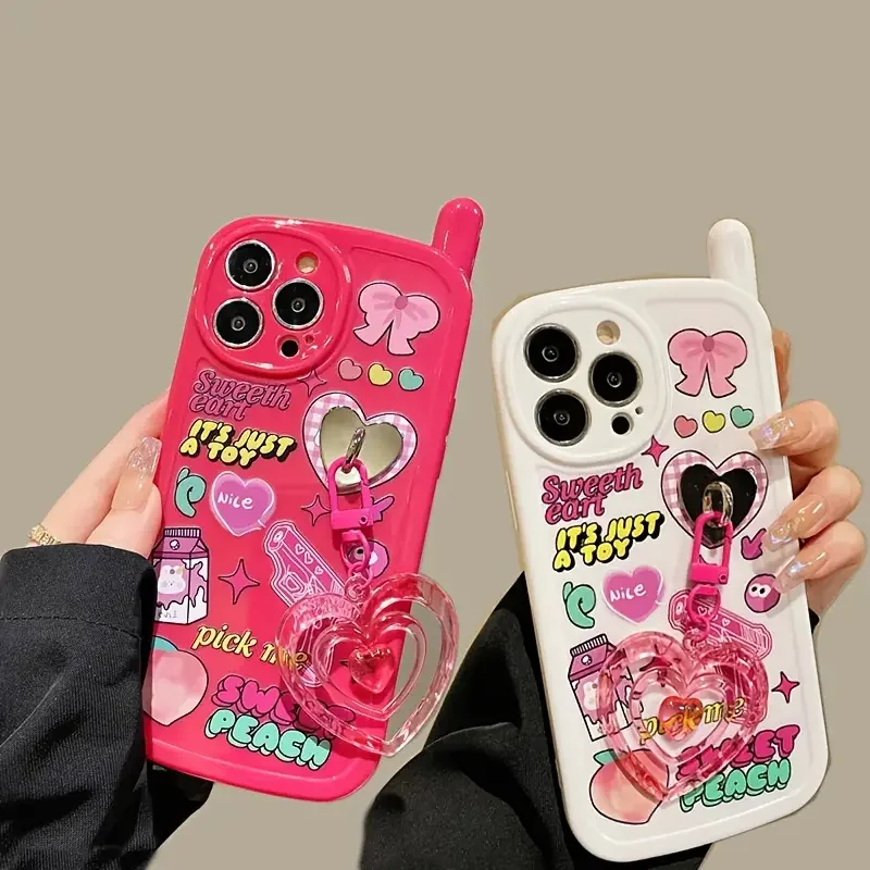 3D Cartoon Soft Phone Case with Love Heart Keychain Perfect for iPhone 14/13/12/11/XS/XR/XS Max/14PRO