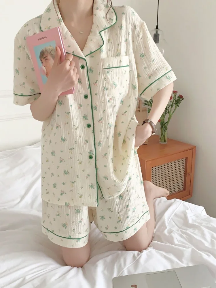 Pajama Sets Women Flowers Home Daily Cozy Leisure Basics Korean Style Simple All-match Summer Ladies Graceful Delicate Modern