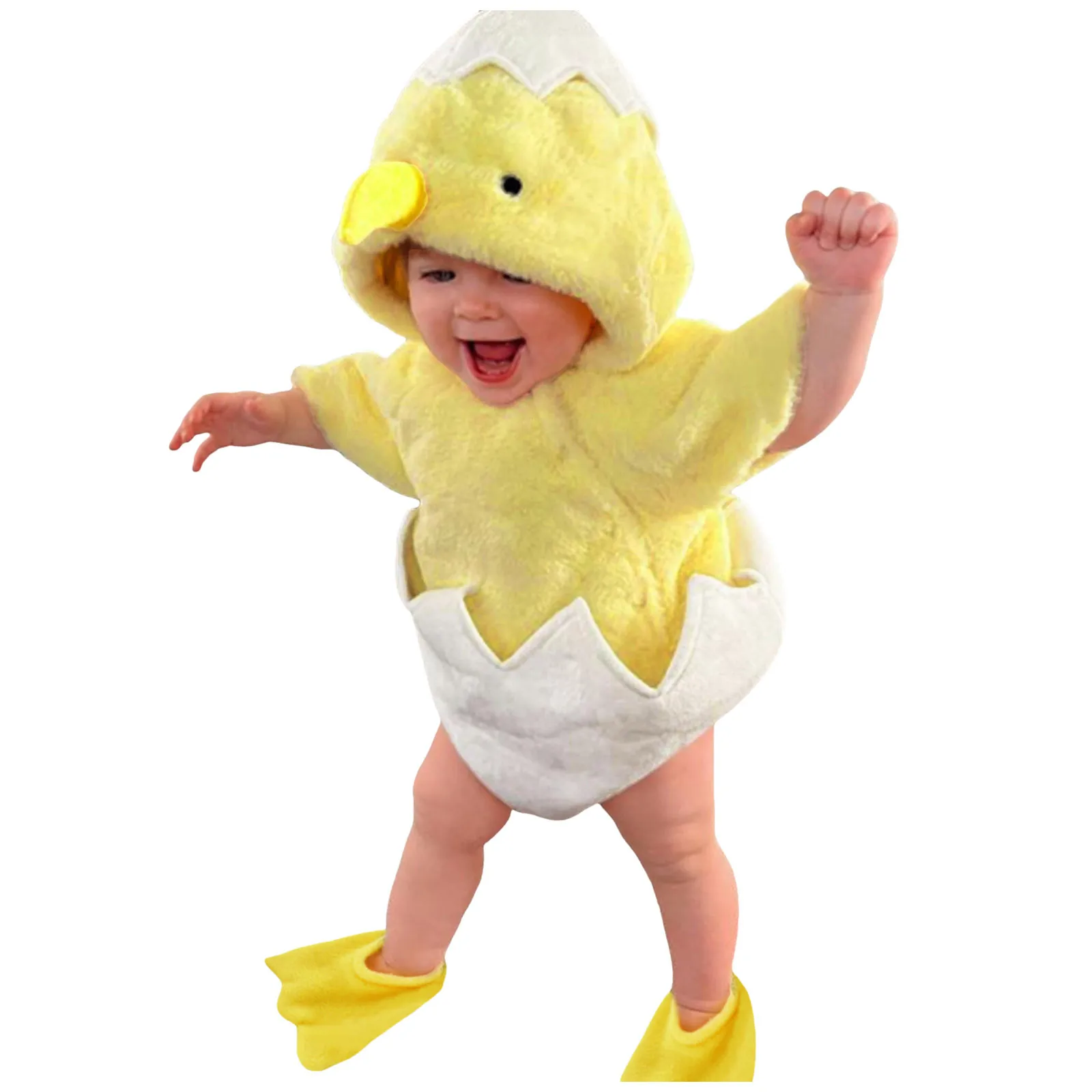 Infant Boys Girls Cosplay Chicken Animal Costume Winter Fleece Hooded Romper Bodysuits Footwear Set