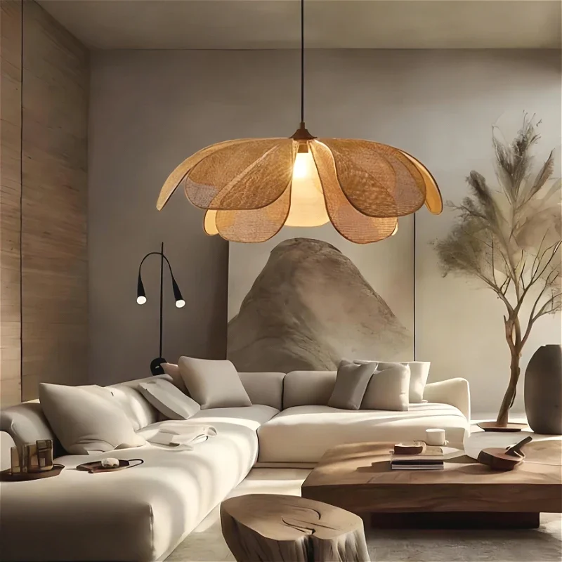 TechHPWabi-sabi Wicker Rattan Art Bedroom Wicker LED Pendant Lights Vintage Stylish Lamps Home Decoration Restaurant Corner Chan