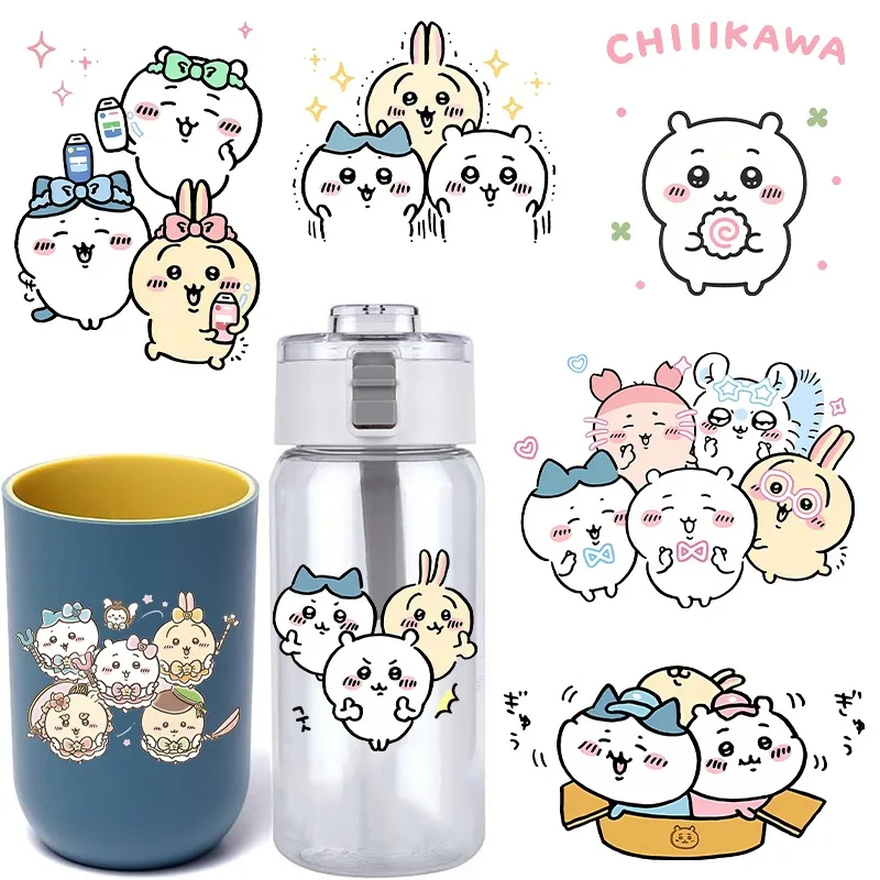 Chiikawas 3D Cartoon Transfer Sticker DTF UV Waterproof Stickers Suitable for Water Bottles Lunch Box Washable DIY Wraps Gifts