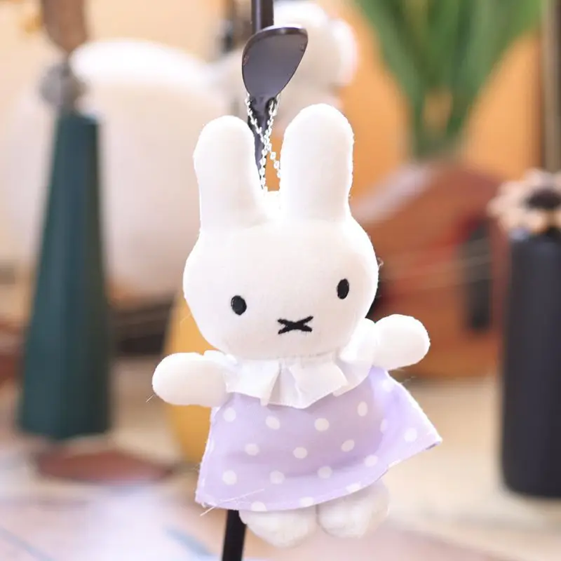 Cute Polka Dot Skirt Miffy Plush Keychain Student Schoolbag Zipper Decoration Cartoon Stuffed Doll Anime Peripheral Couple Gift