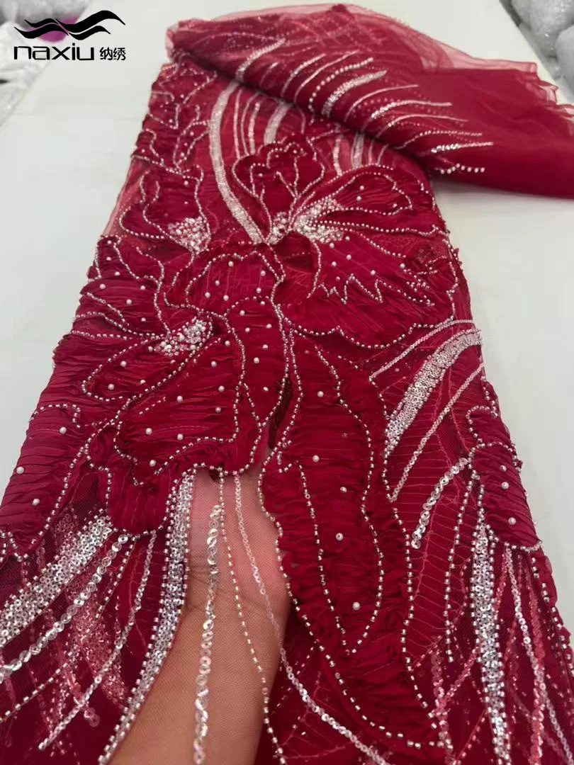 

Мадисон красивая нигерийская вечерние кружевная ткань с африканскими бусинами, кружевная ткань высокого качества, 5 ярдов, французский тюль, сетчатое кружево для свадьбы