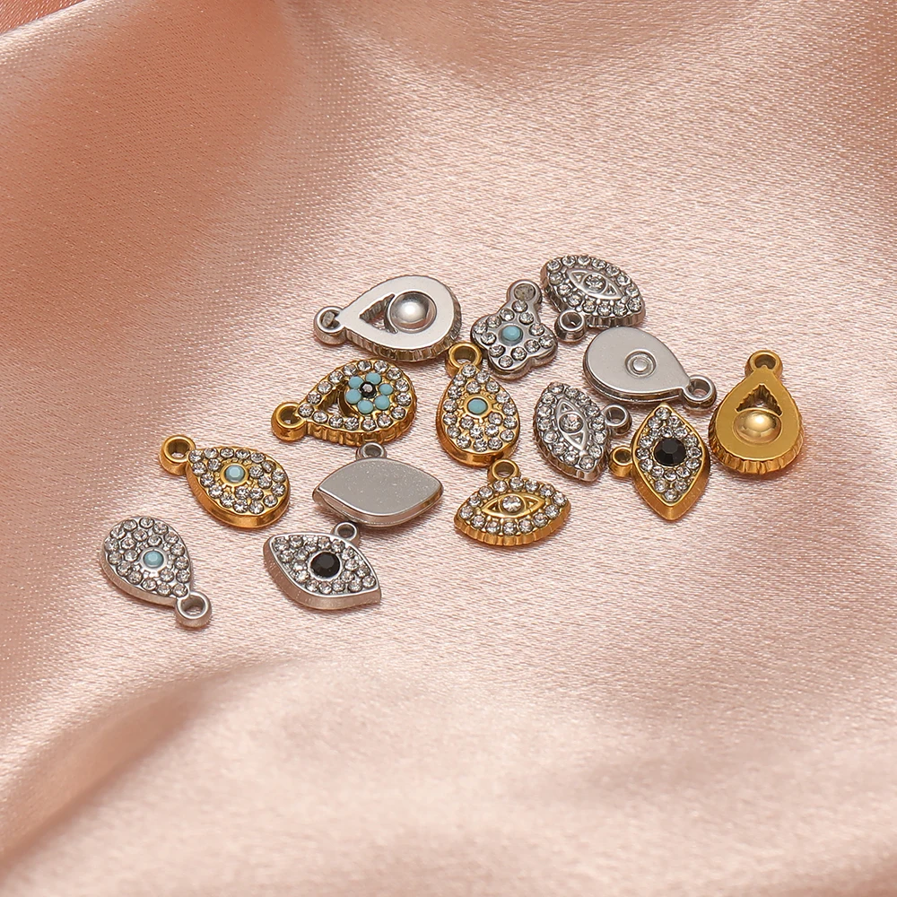 5 Stück Edelstahl-Anhänger mit kleinen Blumen und Zirkonia, tropfenförmige Türkis-Anhänger für die Herstellung von DIY-Schmuck, Halsketten, Armbändern und Ohrringen für Damen – Detail 4