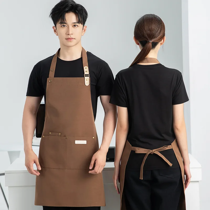 Unisex Solid Color Apron with Pockets Durable Kitchen Apron for Cooking Baking Coffee Shop Restaurant Work Uniform Apron