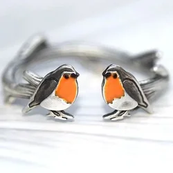 European and American New Vintage Simple Fashion Versatile Oil Dropping Colorful Bird Ring for Women Ring Necklace Jewelry Set