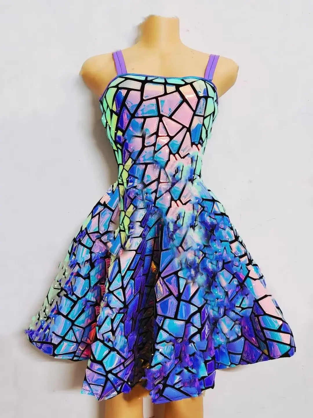 

New Shiny Laser Mirror Nightclub Dresses Suspender Dress Festival Sequin Costume Dancer Singer Perfermence Stage Outfit