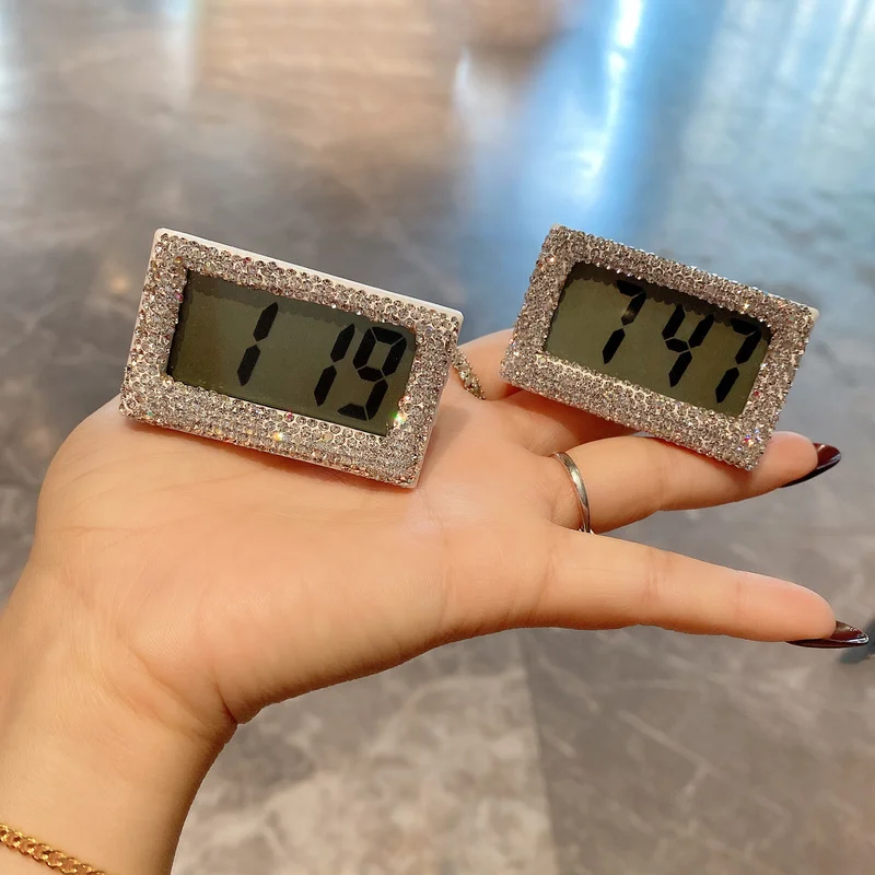 Bling Mini Alarm Clock Bedroom Gadgets and Accessories Kawaii Desk Decor Diamond Encrusted Desk Watch Desk LED Digital Clock