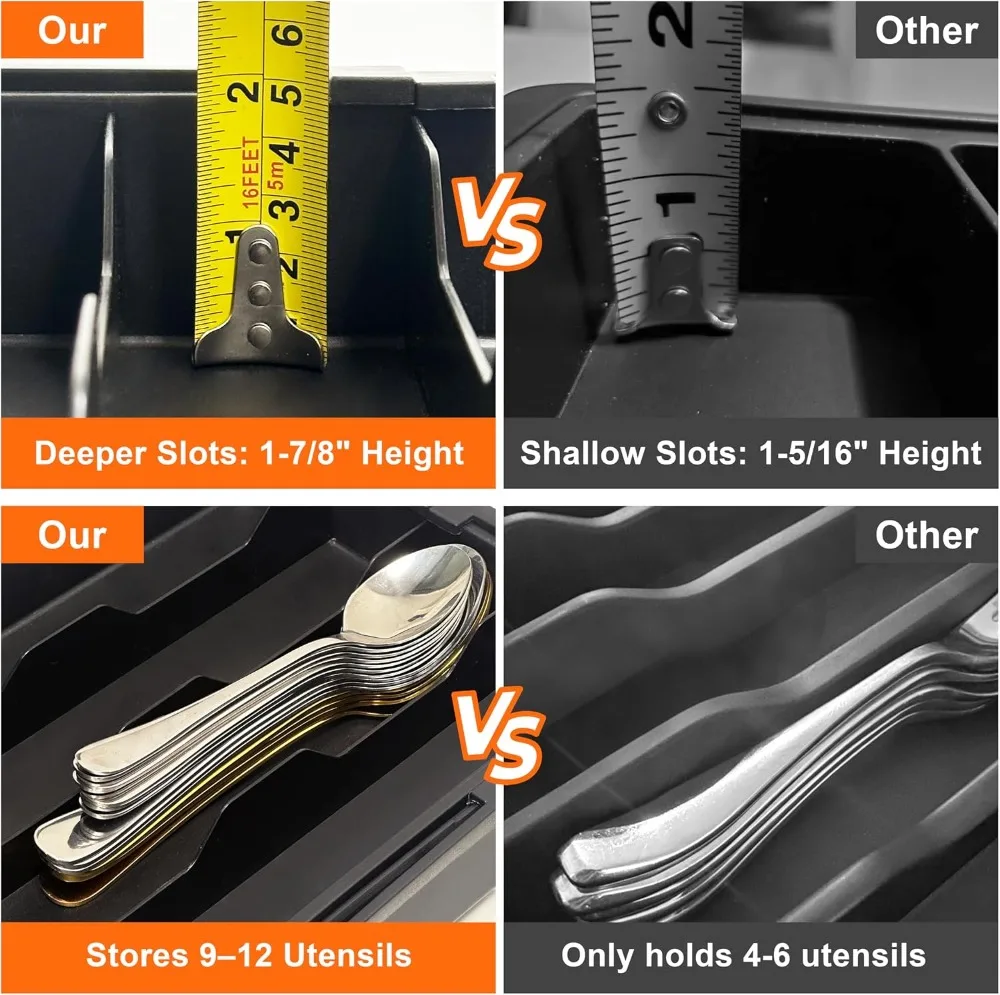 Expandable Silverware Organizer - Adjustable Kitchen Drawer Holder for Forks, Knives, Spoons, Black view 4