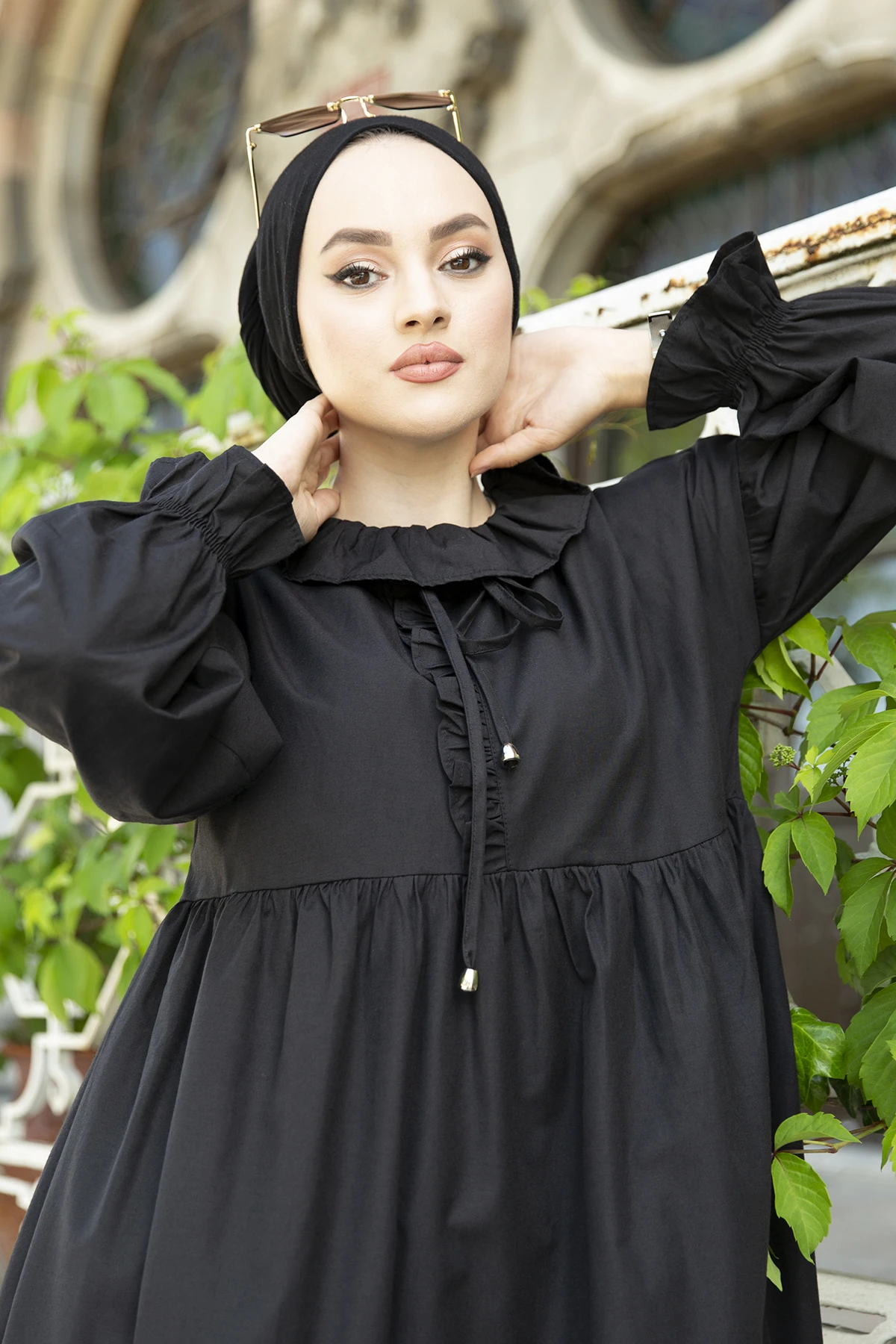 Colar Frilled Poplin Dress MD-Black Winter Autumn 2021 Muslim Women Hijab headscarf islamic Turkey