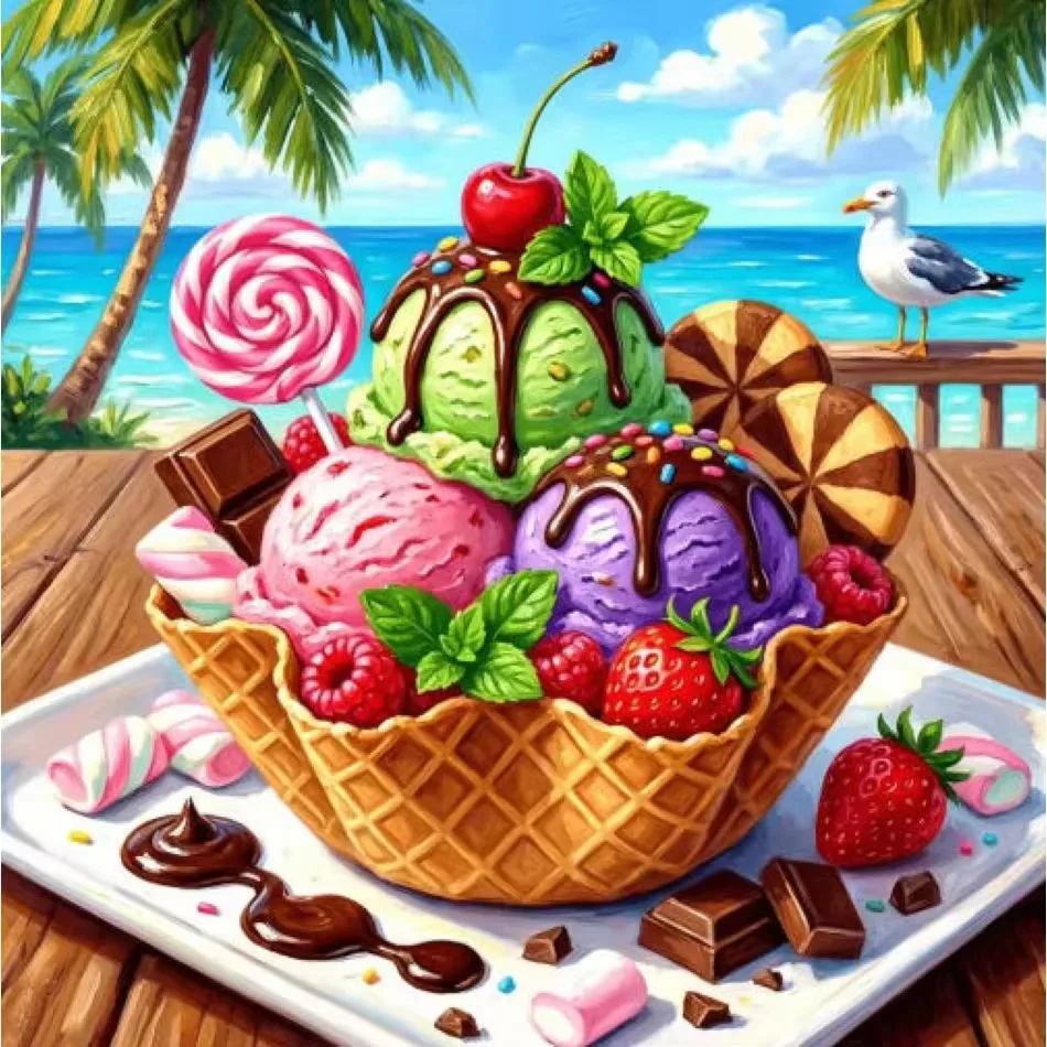 500PCS/1024 PCS Jigsaw Puzzle Summer Beach Giant Waffle Ice Cream Colorful Dessert  Art DIY Home Wall Decor Gift