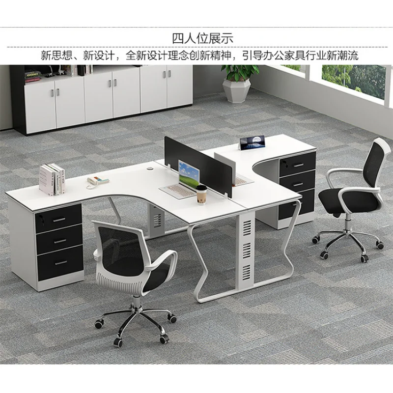 custom.Modern 1.4m L/Shape Wooden Computer Desk-Sized Convertible Office Workstation 4 People Home School Use