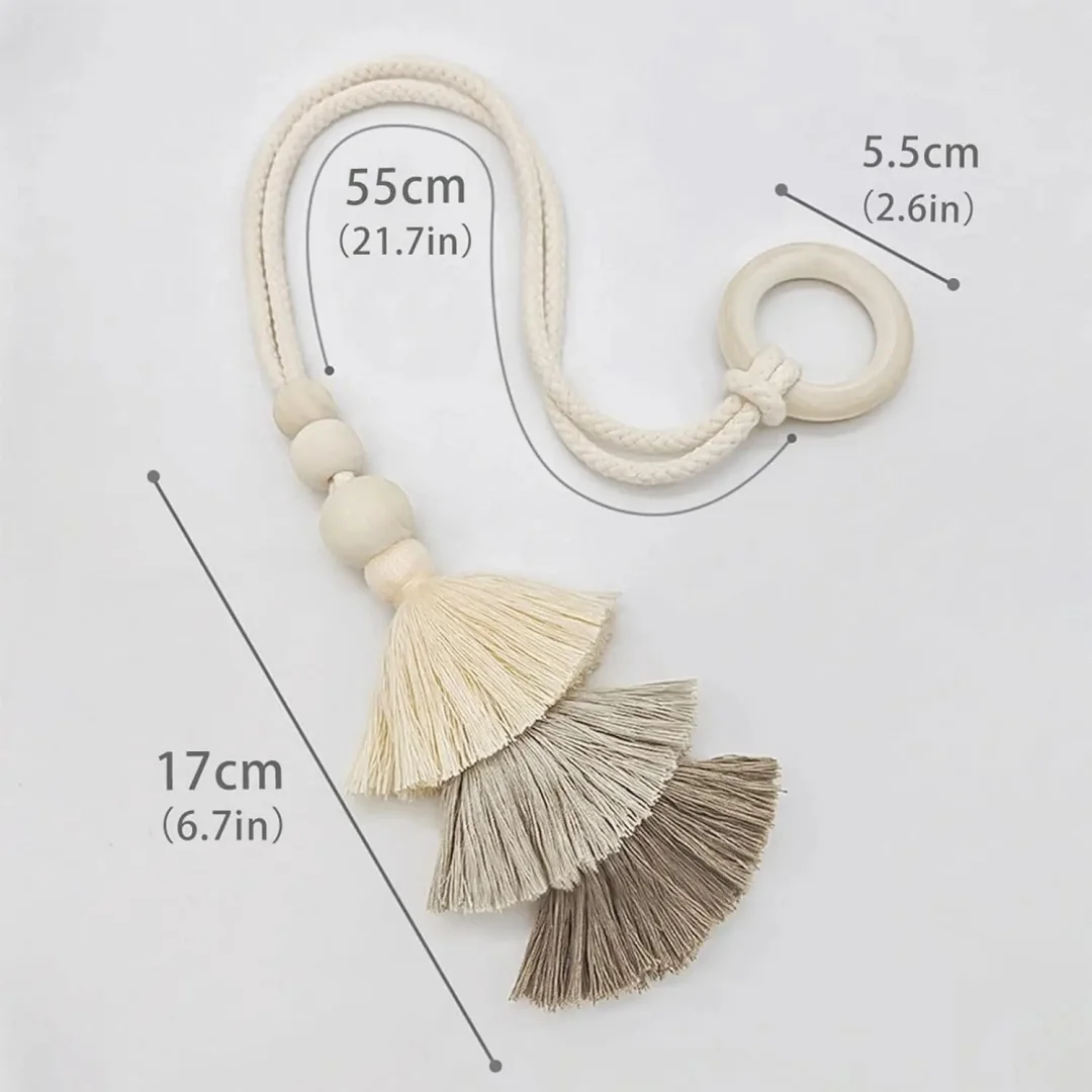 Tassel Curtain Tie Backs Wooden Bead Curtain Tiebacks,Bohemian Curtain Clasp, Curtain Tiebacks No Hole Punching Decorative