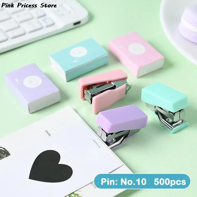 Mini Morandi Color Metal Stapler With Staples Binding Tools Stationery Office School Student Supplies