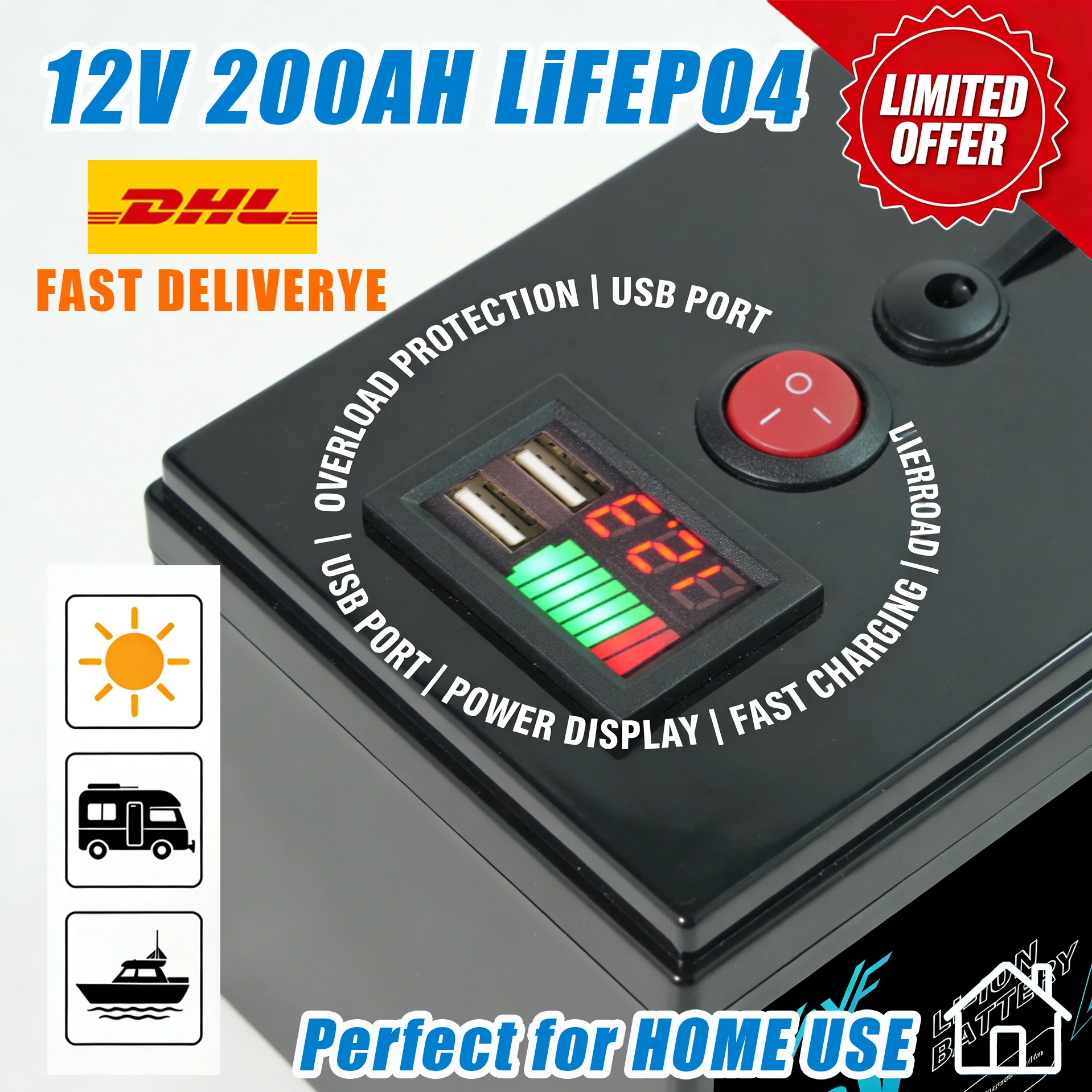 

High-Cycle Lithium Battery12V200Ah LiFePO4 Deep Cycle Battery Lron Phosphate Battery , Ideal for Off-Grid Solar, Camping&RV