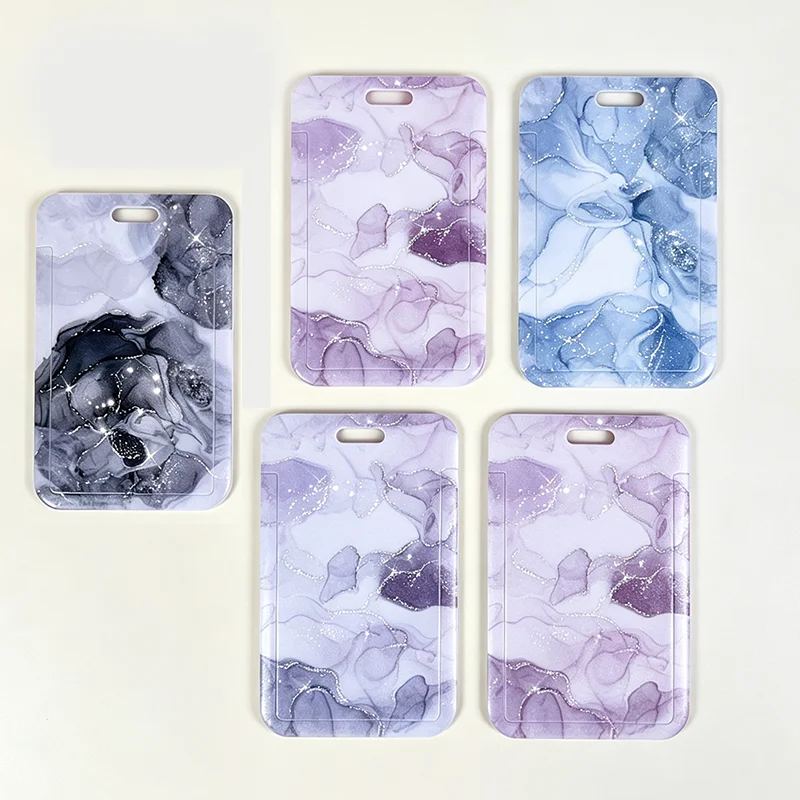 Marble Ink Pattern Slide Card Holder Student Campus ID Card Cover Portable Metro IC Access Control Card Protective Case