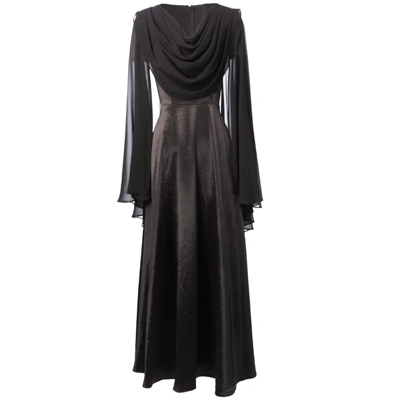 

Meyyithun Women's Dress Elegant Solid Color Pile Collar Cloak with Sleeve Fashion Party Dresses Female