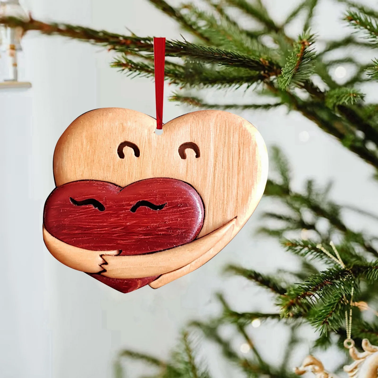 Creative Valentine Wooden Love Heart Hanging Pendants Love Hug Heart Car DIY Happy Valentine's Day  Friends Lovers Gift Favo