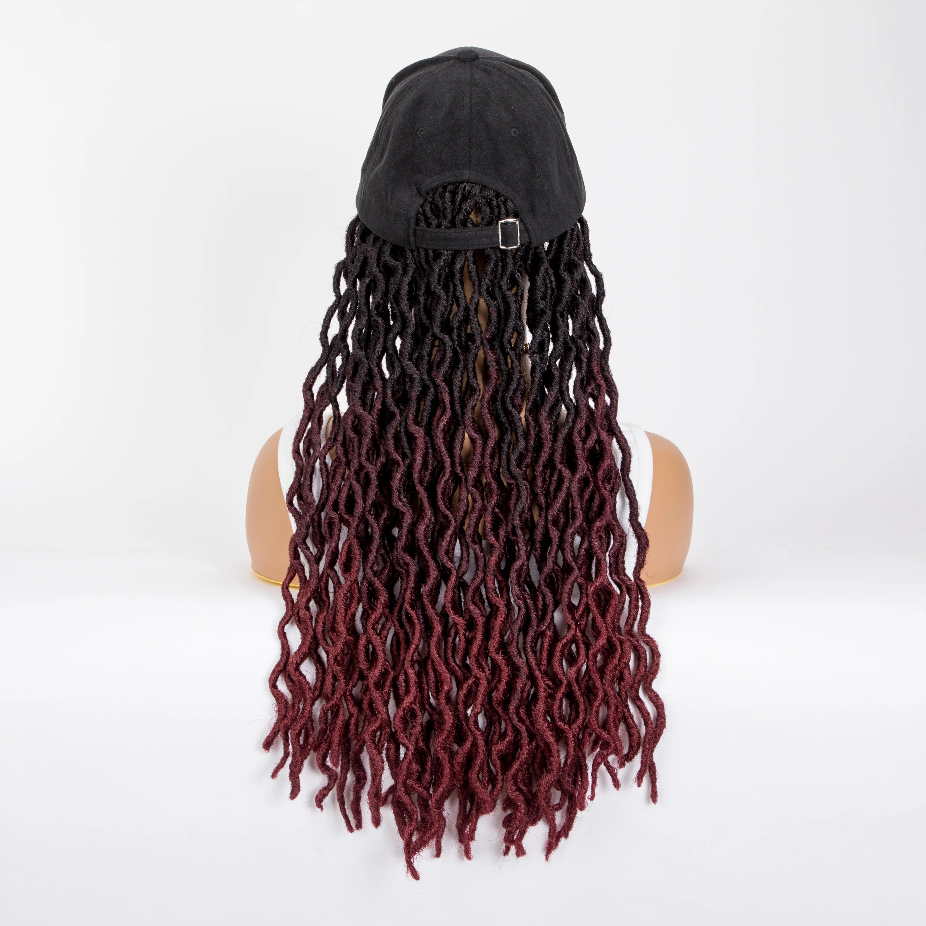 WIGERA Goddess Gypsy Ombre Black Burgundy Red Soft Faux Locs Wavy Braide With baseball Cap Wig Braids Hair Extensions For Women