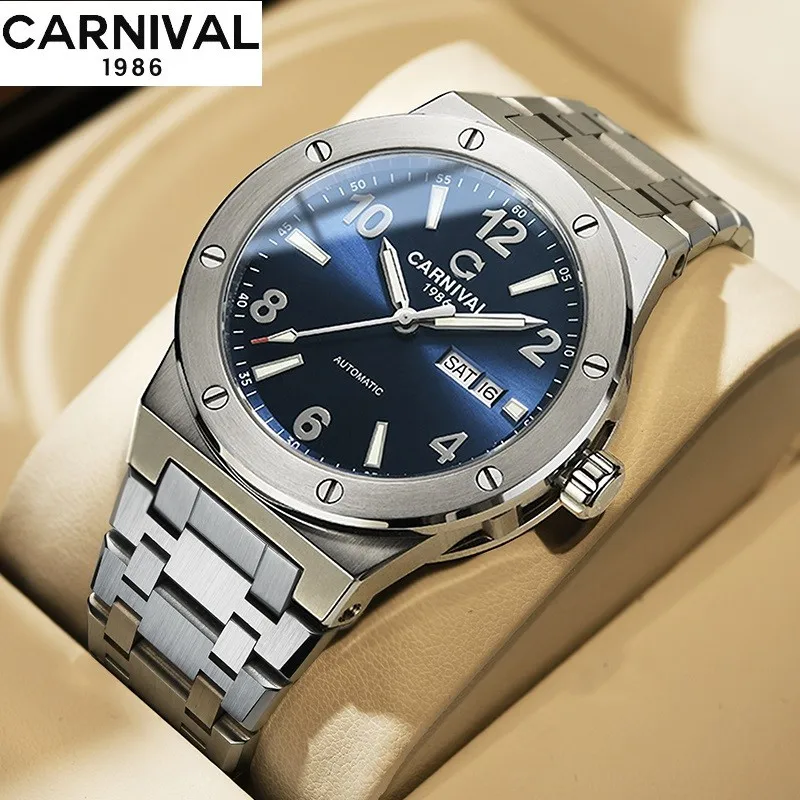 Carnival For Men Watch Automatic Wristwatch Japan Miyota Mechanical Movement Sapphire Crystal Luminous Hands New Calendar Clock