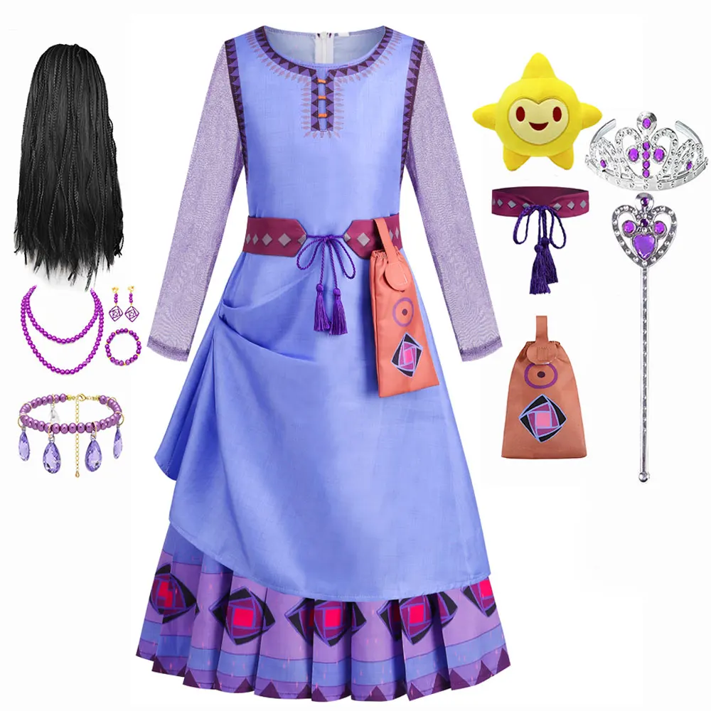 

Disney 2024 Costumes for Girl Purim Asha Halloween Cosplay Princess Wish Asha Costume for Girls Carnival Birthday Party Dress UP