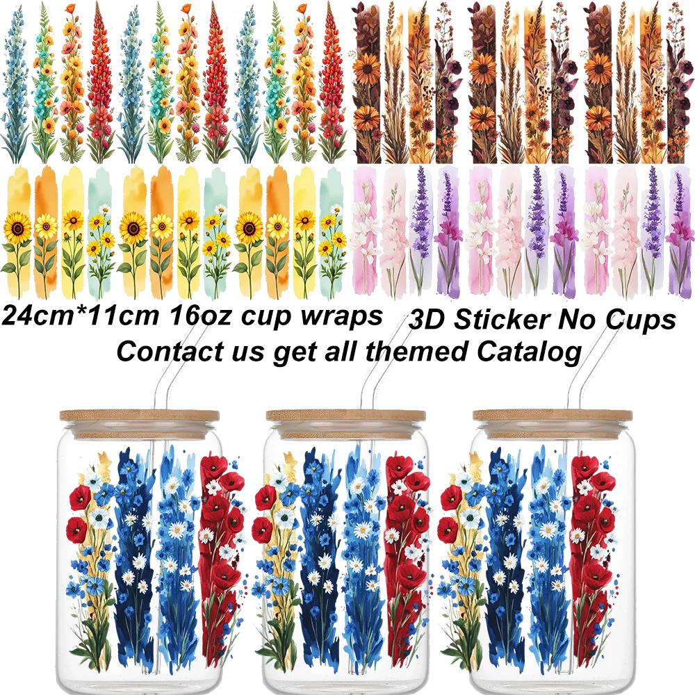 Flower Cluster Pattern UV DTF Cup Wraps Sticker For 16oz Libbey DIY Gift Decals Glass Dreamcatcher Design 3D Transfer Sticker