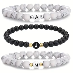 FTCY 26 lettere bracciale in pietra naturale per donna uomo iniziali personalizzate moda perline braccialetto gioielli a mano per coppia regali