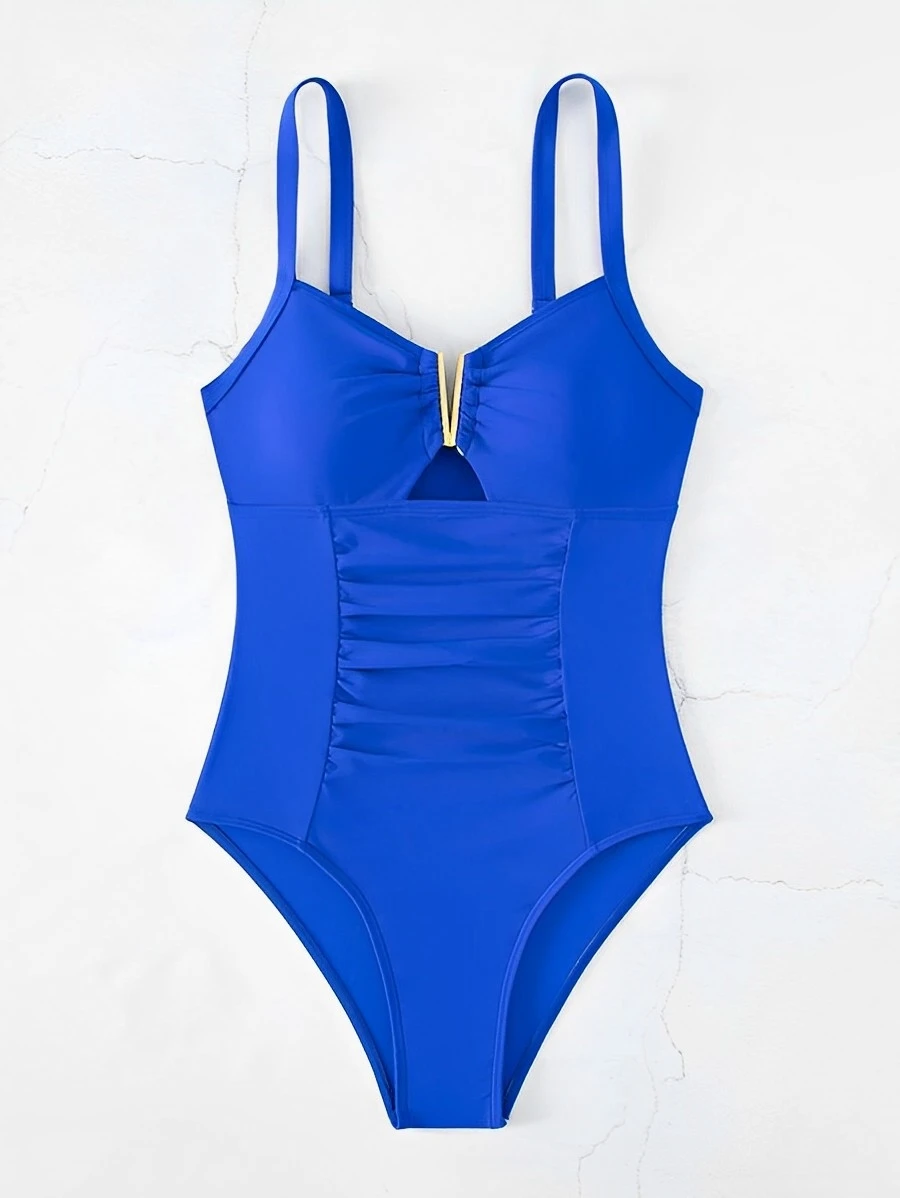 2024 Cut Out Ruched Front Swimsuit One Piece Swimwear Women Sexy Bathers Bathing Swimming Swim Suit Female Beachwear XXL