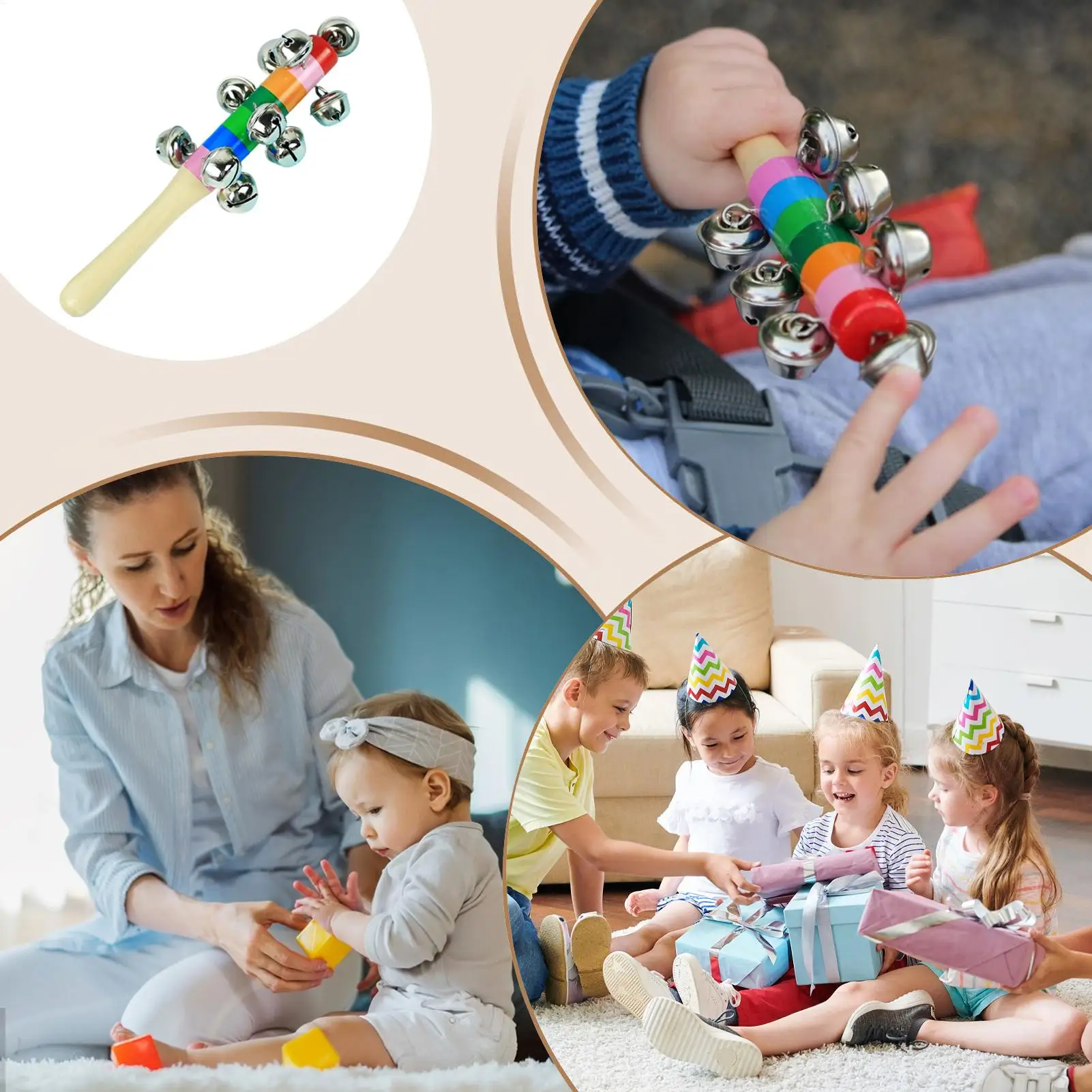 Campanas de mano con mango de madera para niños, instrumentos musicales, juguete de Aprendizaje Temprano de Color arcoíris para niños pequeños, regalo de fiesta de guardería preescolar