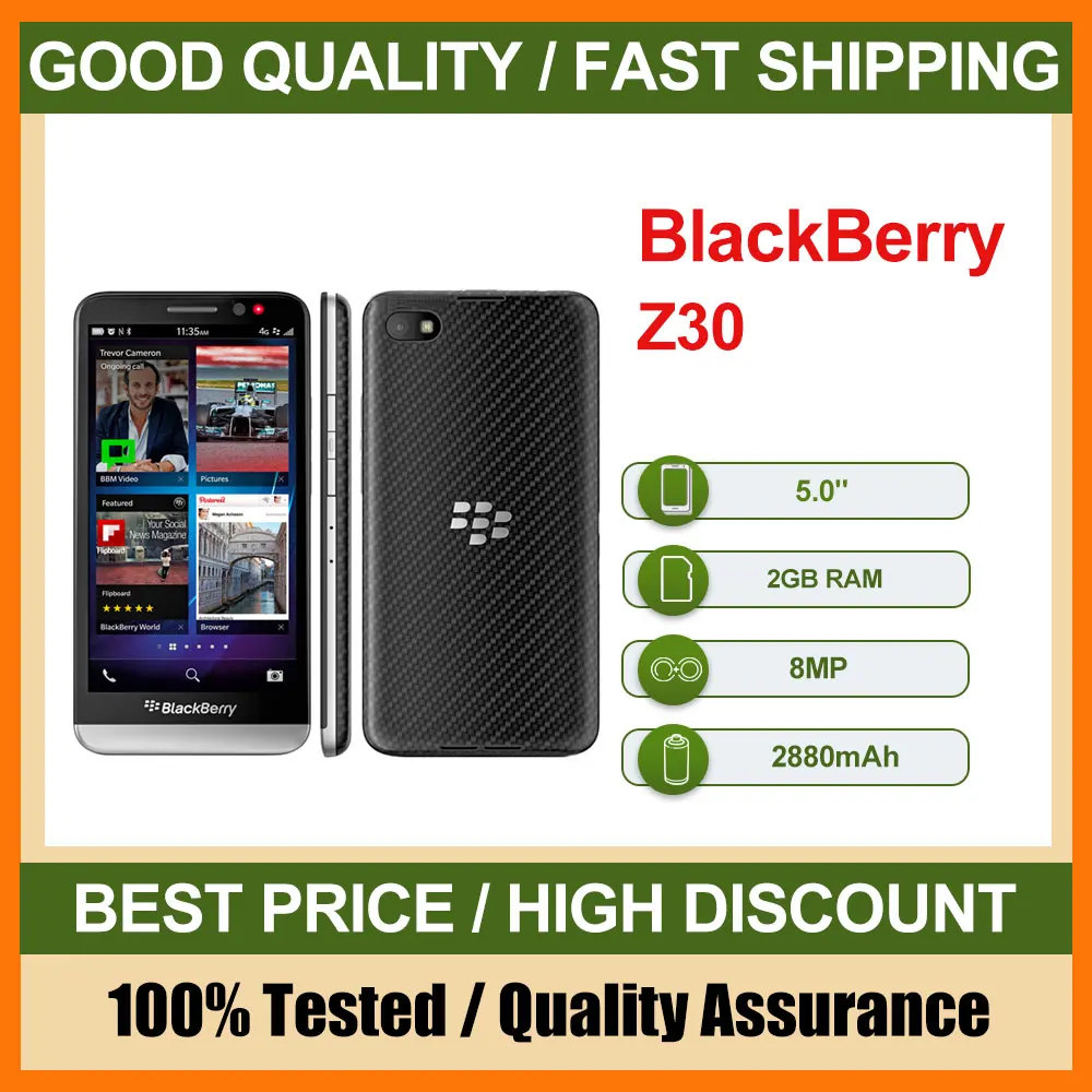 هاتف BlackBerry Z30 الأصلي المستخدم 4G غير مقفول 5.0 "8MP NFC الهواتف الذكية حالة جيدة