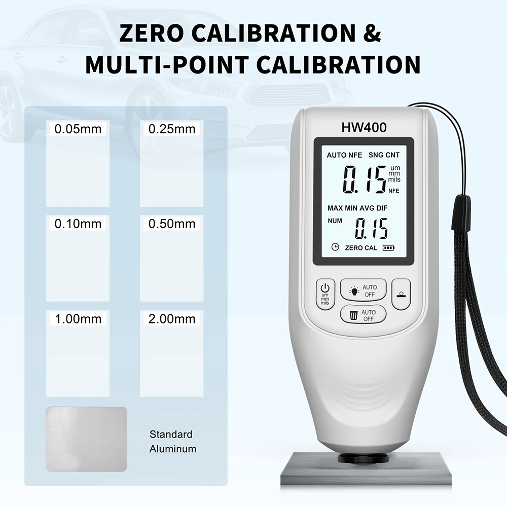 자동차 코팅 두께 게이지 고정밀 FE/NFE 페인트 측정 계량기, 다리미 니켈 자동 자동차 코팅 테스터, HW400