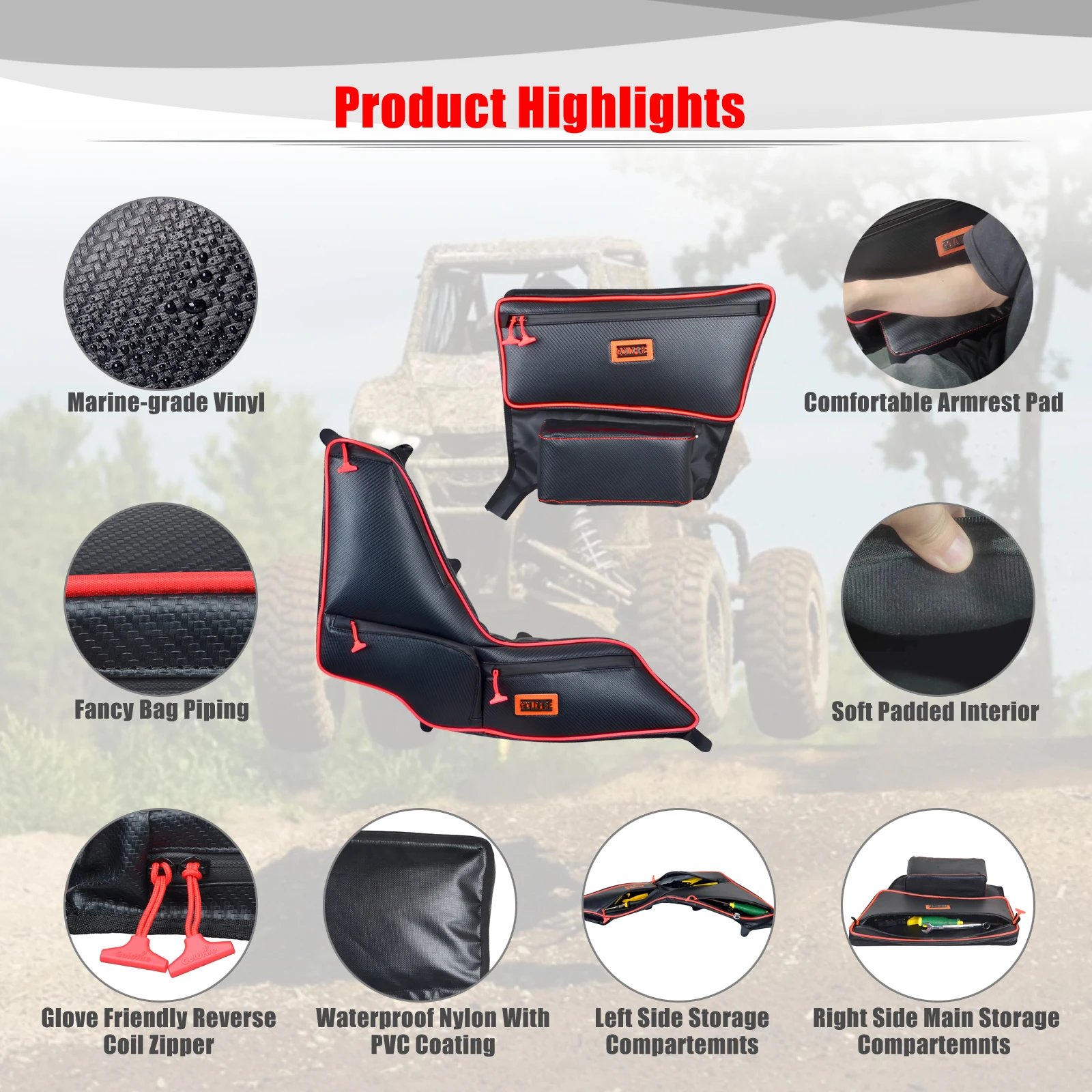 UTV Seats Door Bag and Arm Rest Set for Polaris RS1RZR Accessories Side Door Bags Offroad Every Day Carry Waterproof Stroage Bag