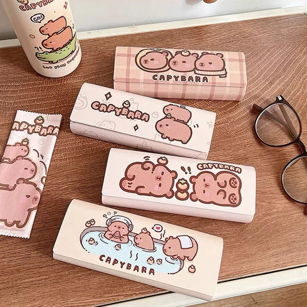 Boîte à lunettes en cuir PU Capybara, poudres à lunettes, supports de lunettes de myopie de dessin animé, étui de rangement portable, protecteur, drôle