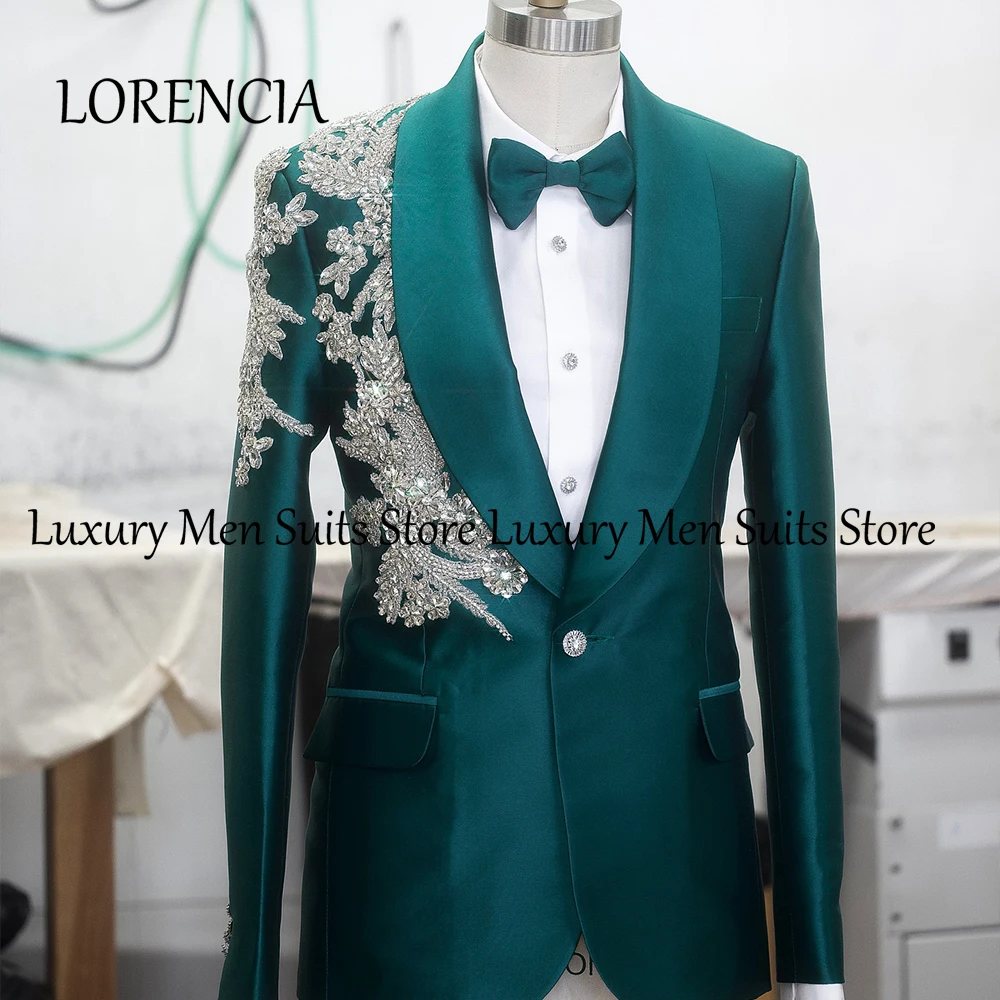 

Glitter Diamond Suits for Men 2 Pieces Single Breasted Wedding Tuxedos Groom Wear Customized Blazer Pants costume homme luxe
