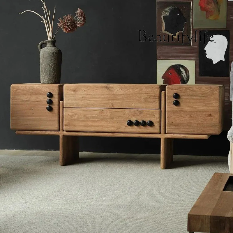 

Medieval designer creative solid wood TV cabinet household log color modern simple living room locker