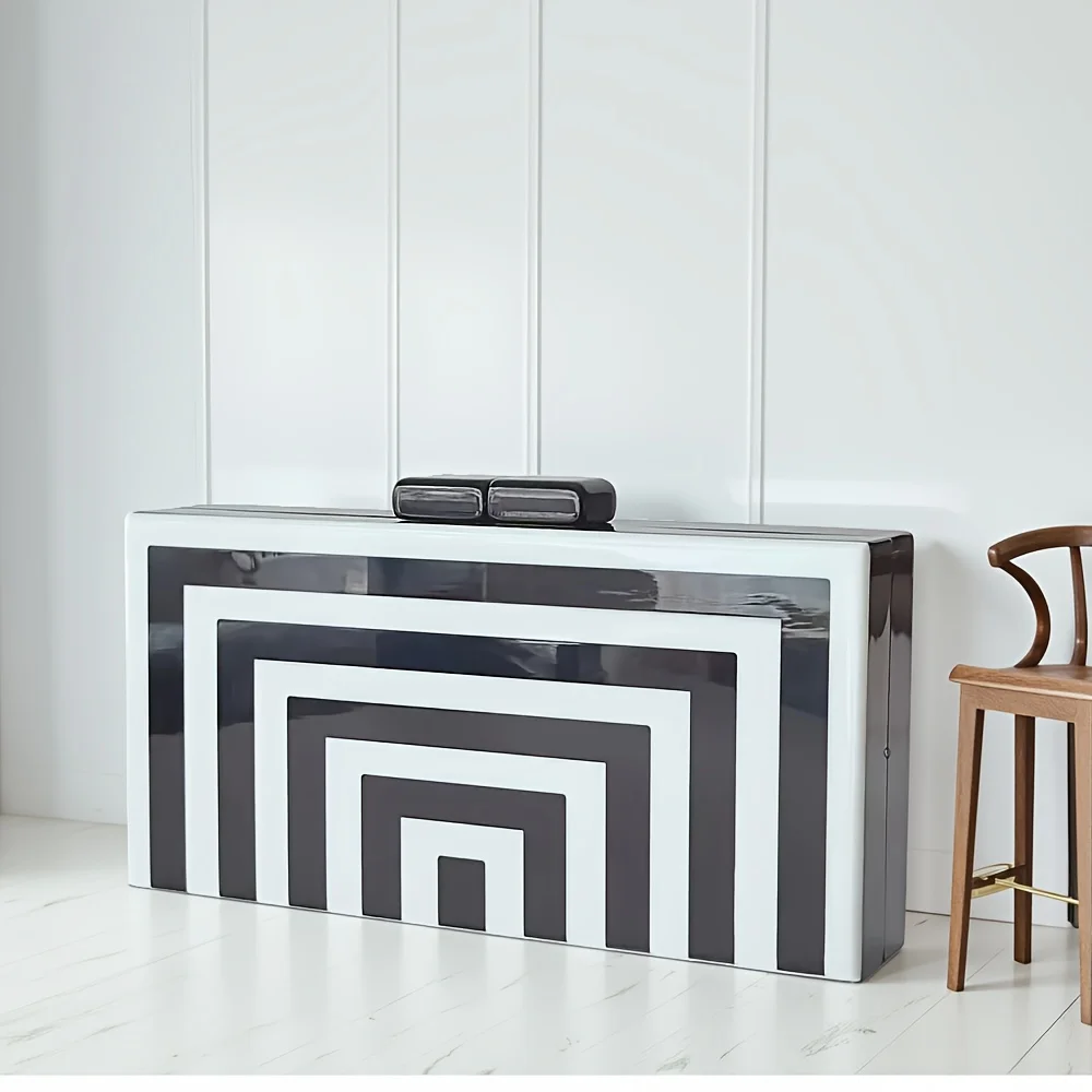 

Women Acrylic Shopping Bags Traveling Beach Evening Casual Lady Pro Female Shoulder Bag Black And White Geometric Tote Purse