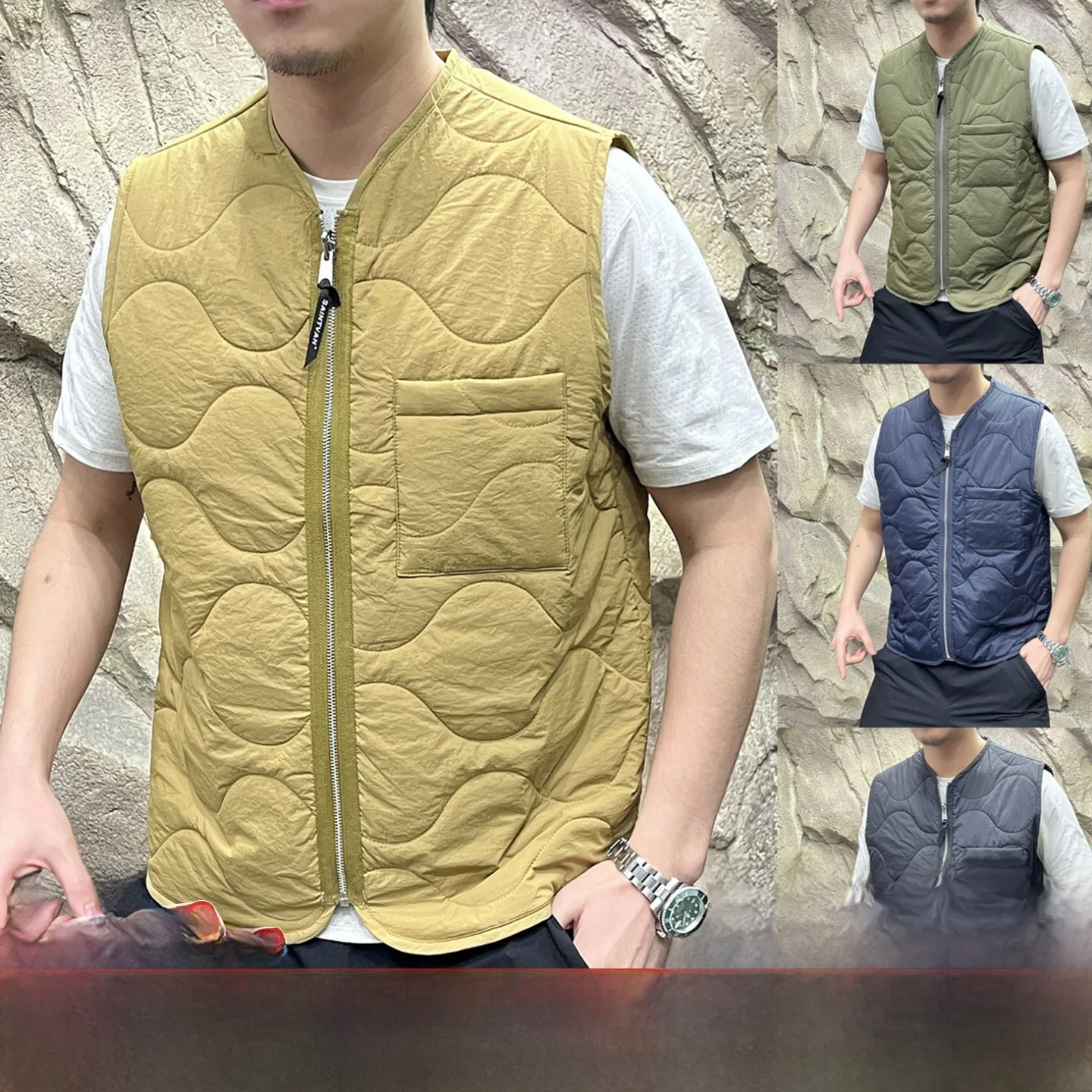 

Легкий ветрозащитный носимый осенне-зимний мужской повседневный стеганый хлопковый жилет в стиле ретро в стиле тыквы, универсальный универсальный джемпер